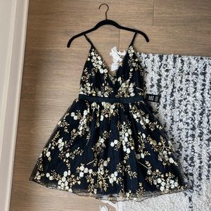 Express Black and Gold Floral Mini Dress